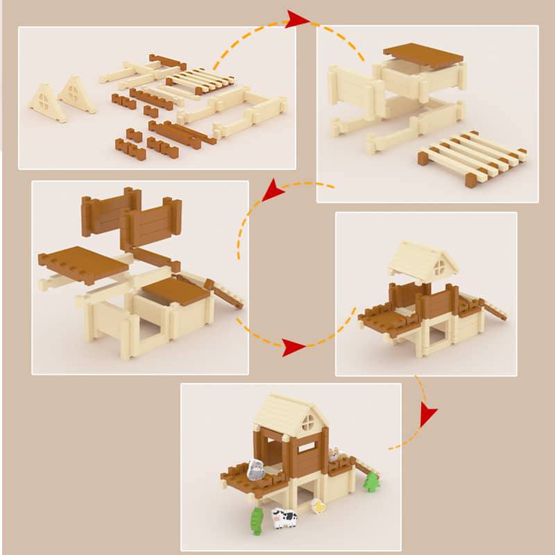 Ferme en bois avec animaux