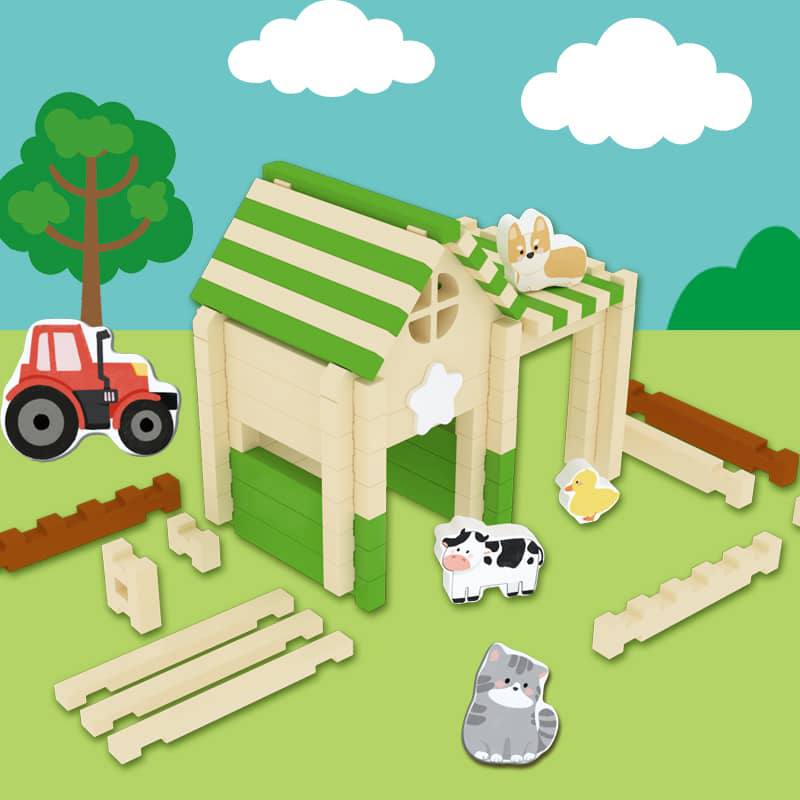 Ferme en bois avec animaux