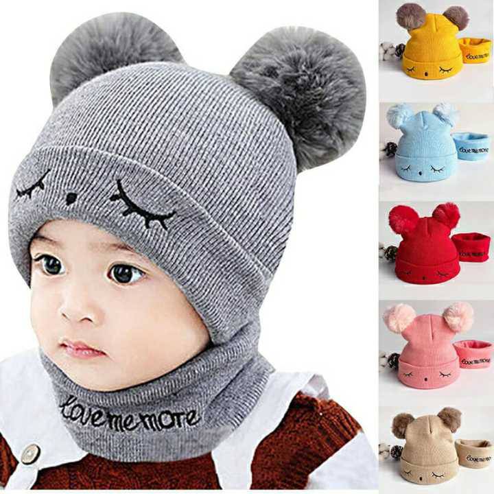 🧸❄️ Bonnet bébé avec cache-cou et pompons