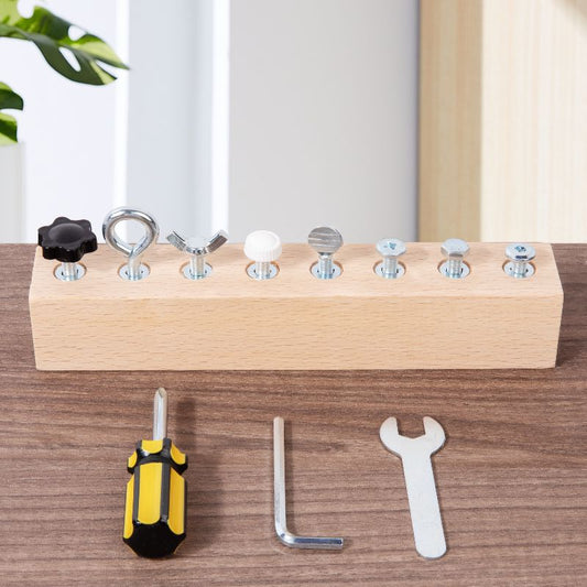 Jouet Montessori – Bloc de vissage et dévissage 🔧🪛