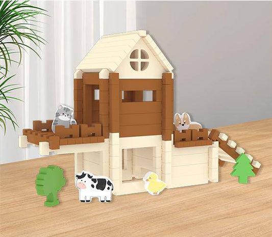 Ferme en bois avec animaux