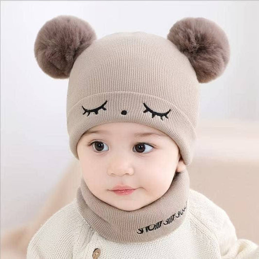 🧸❄️ Bonnet bébé avec cache-cou et pompons