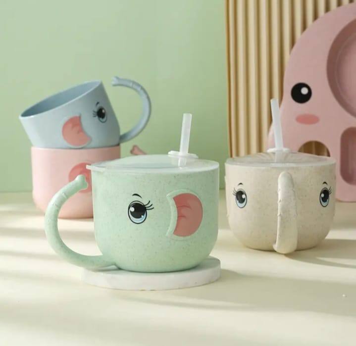 🐘🥤 Tasse bébé avec paille motif éléphant